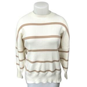 Abercrombie & Fitch White Brown Striped Long Sleeve Oversized Sweater Top XL